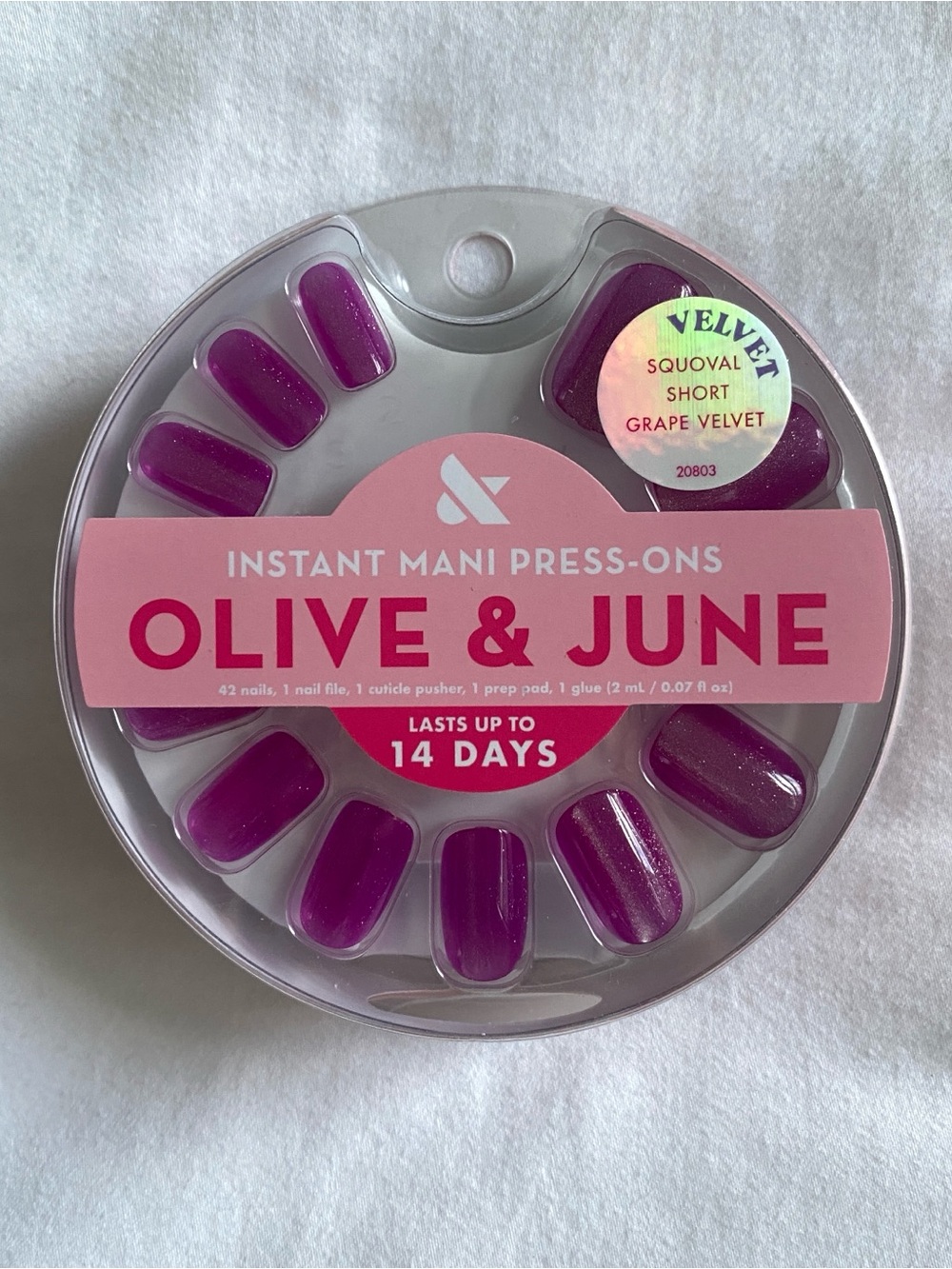Olive & June Squoval Short Purple Grape Velvet Press On Nails NWT